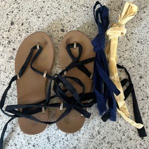 Sseko ribbon lace up sandals, women’s sz 6 with extra ribbon